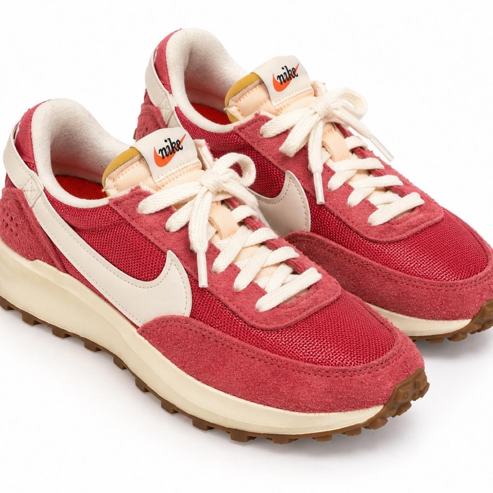 Nike P6000 red sneakers with white Nike swoosh, size US 9.5